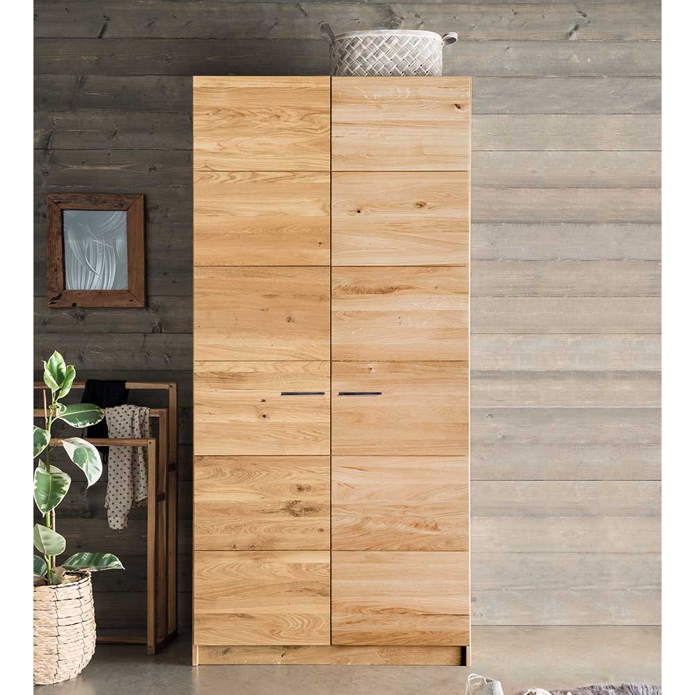 Wildeiche Massivholz Schlafzimmerschrank Abelka mit Drehtüren 94 cm breit