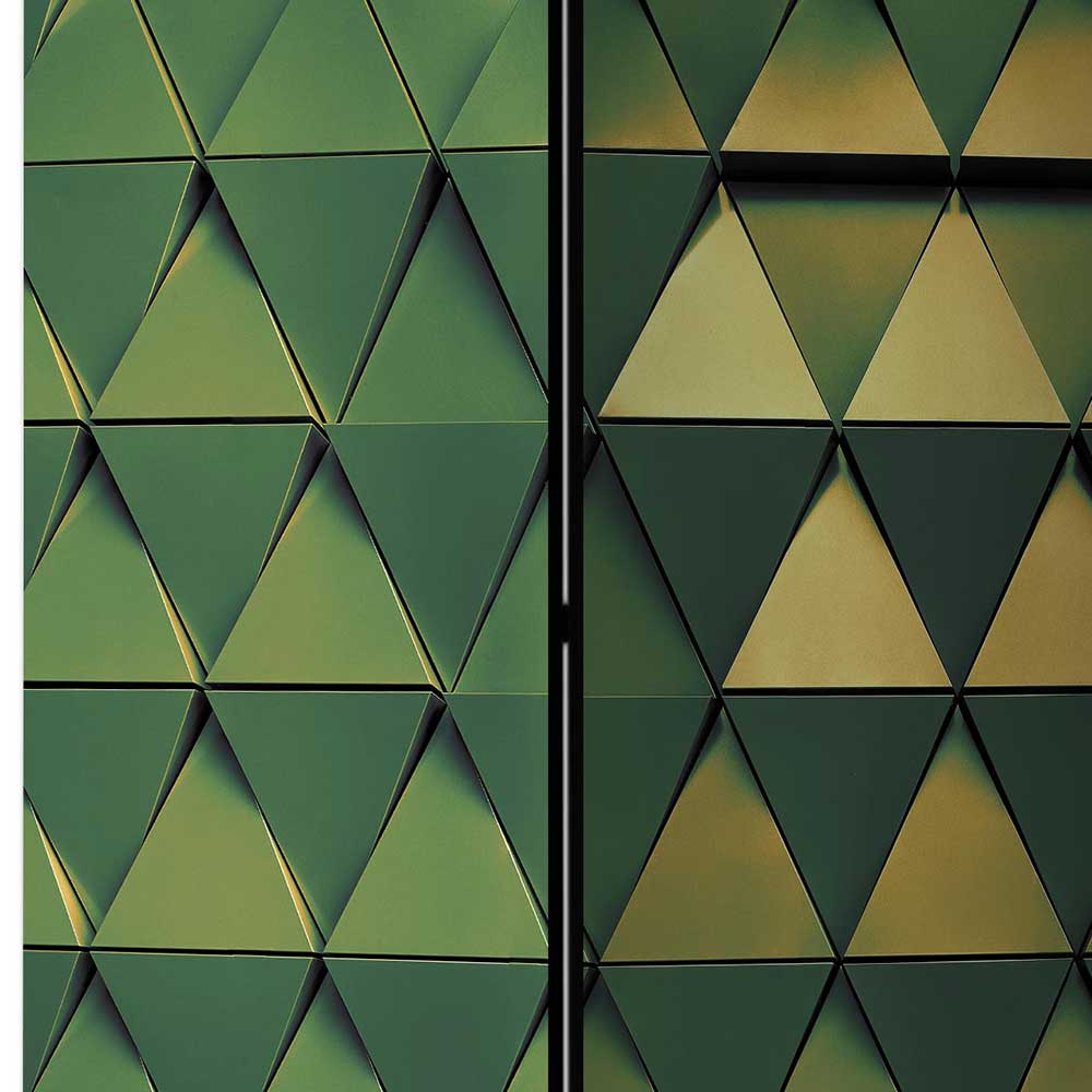 Moderner Paravent Bultino in Grün und Goldfarben mit geometrischem Muster