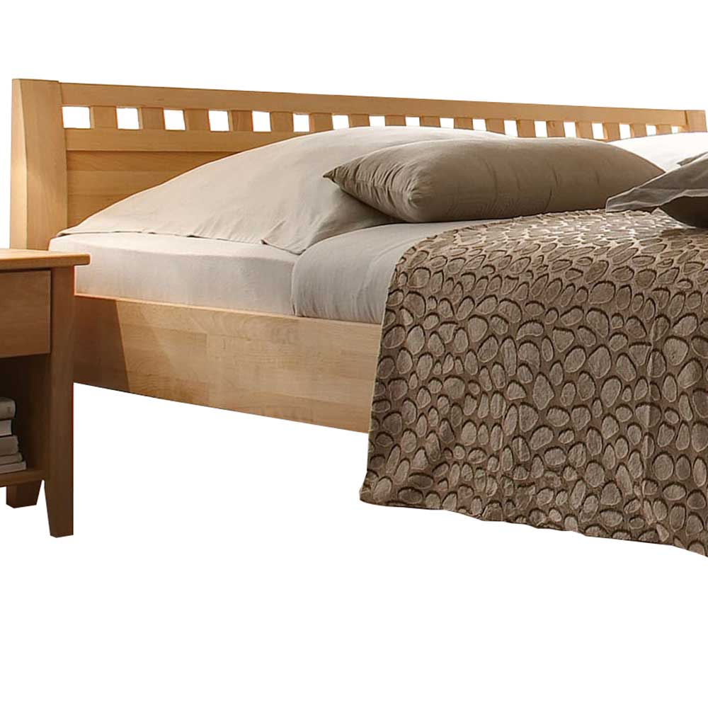 Doppel Bett mit Nachtkommoden Street aus Kernbuche Massivholz geölt (dreiteilig)