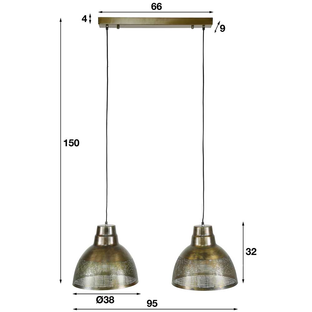 Metall Hängeleuchte Abelka mit 2 Lampenschirmen in Antik Bronzefarben