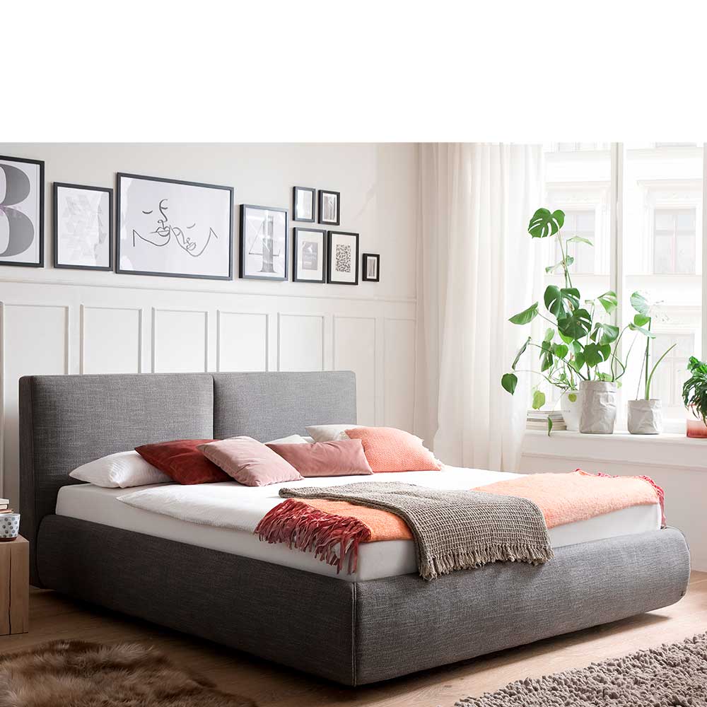 Doppelbett Lilo in Anthrazit Webstoff mit Bettkasten