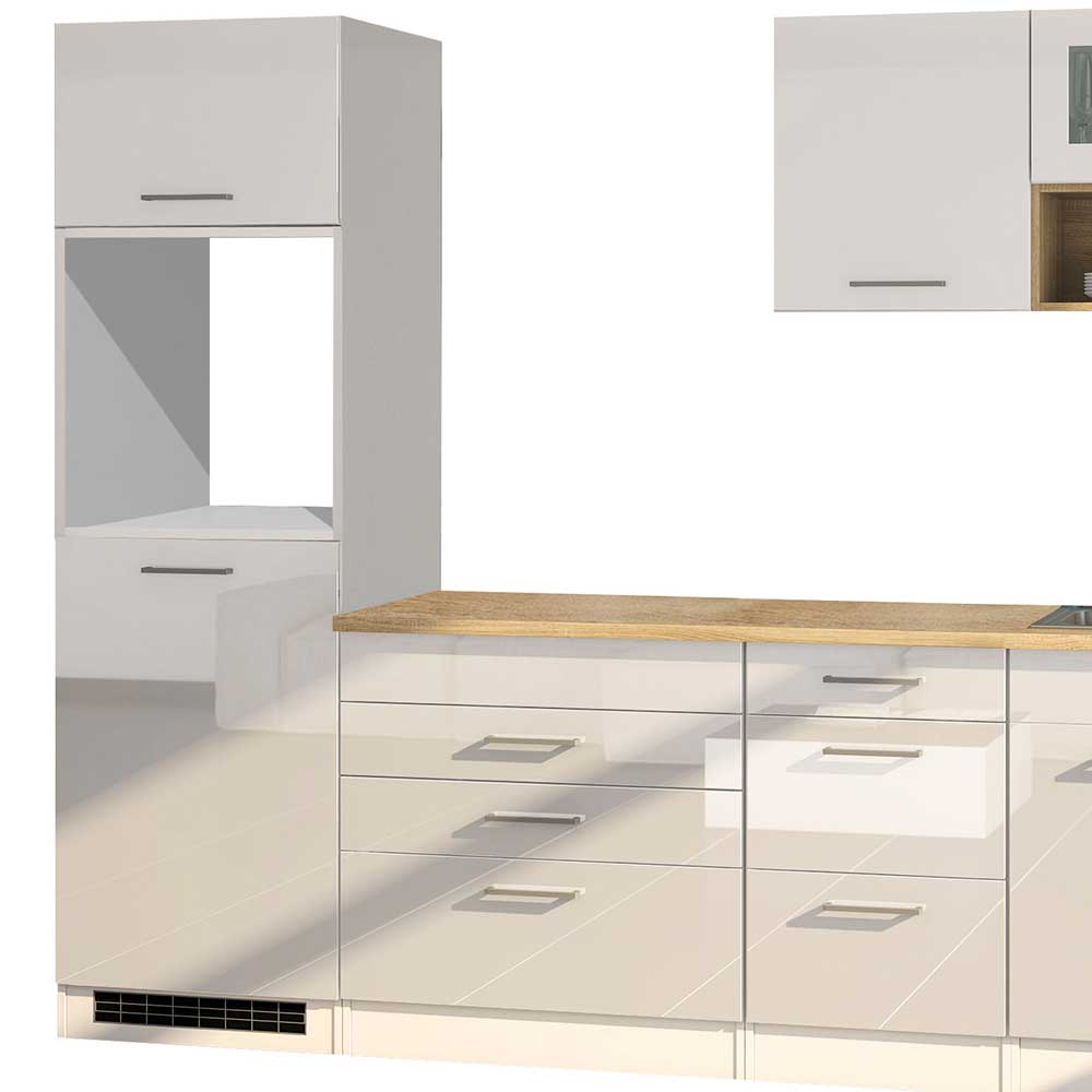 Kücheneinrichtung Set Piemonta in Weiß hochglänzend 290 cm breit (achtteilig)