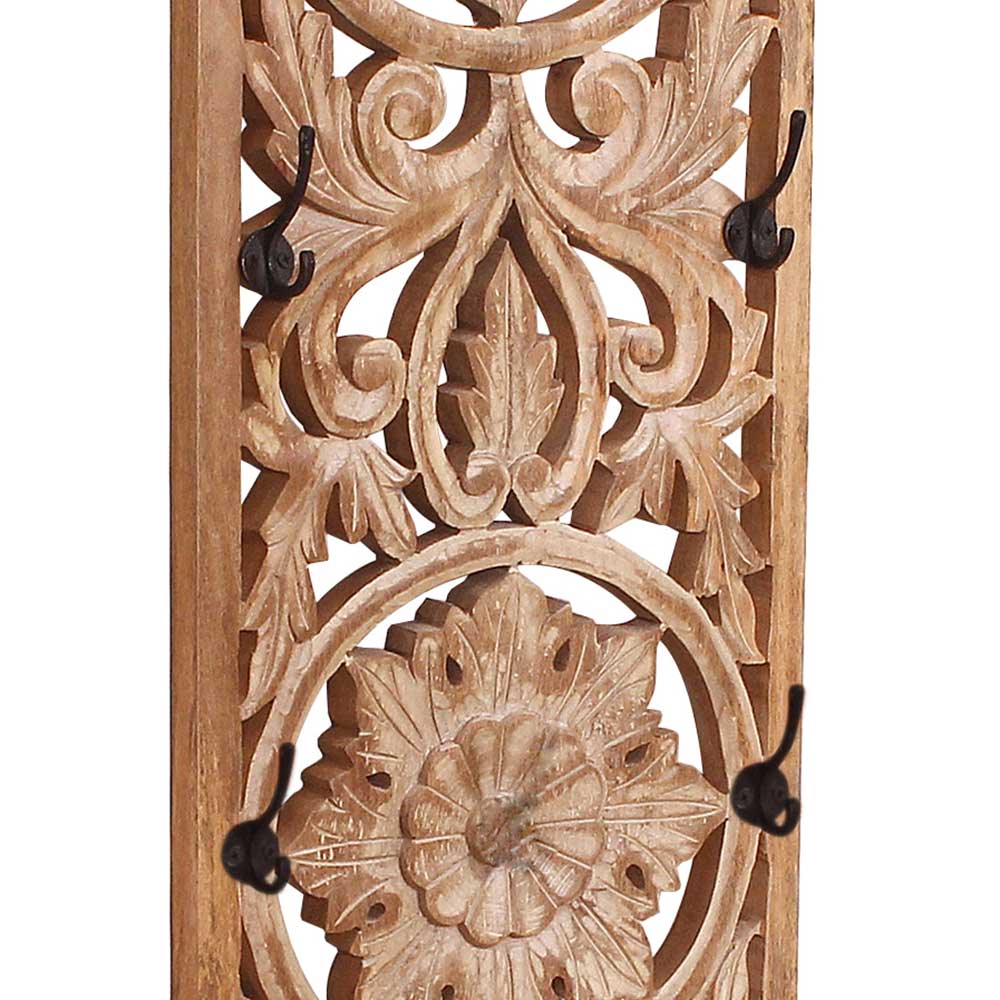 Dielenmöbelset Holz Tumivo im Vintage Look floral geschnitzt (fünfteilig)