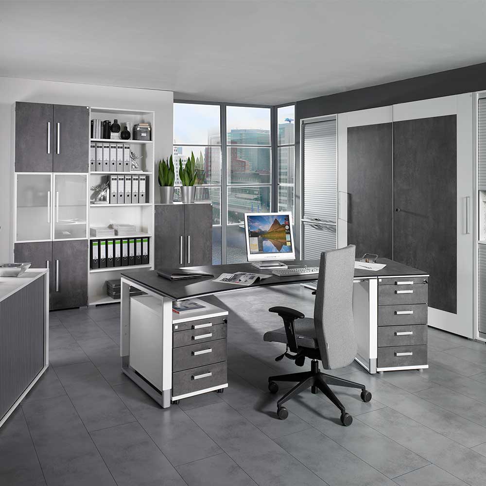 Schreibtisch Rollcontainer Vedrico in Weiß Grau abschließbar