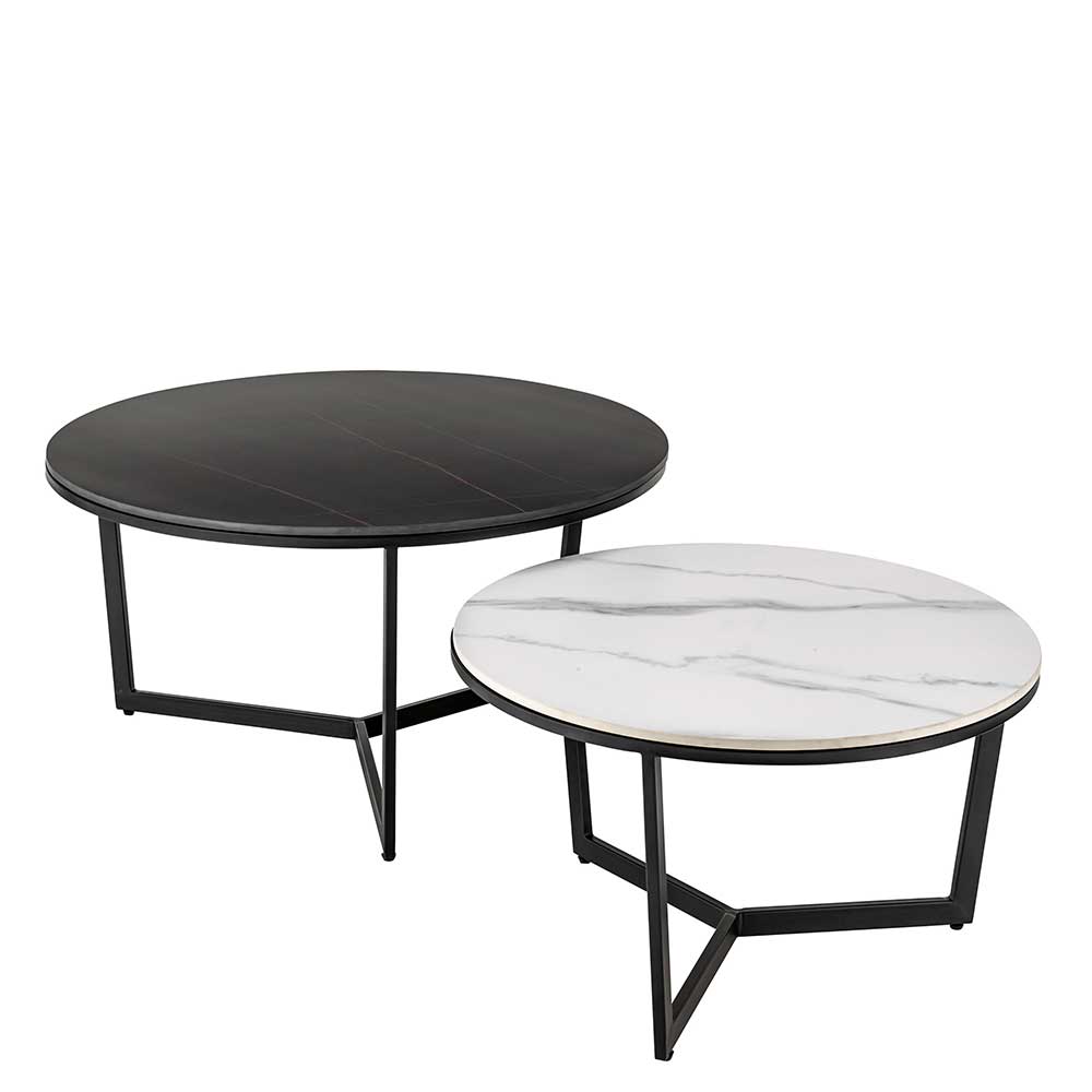 Wohnzimmer Tische Yuri in Schwarz und Weiß mit Keramikplatten (zweiteilig)