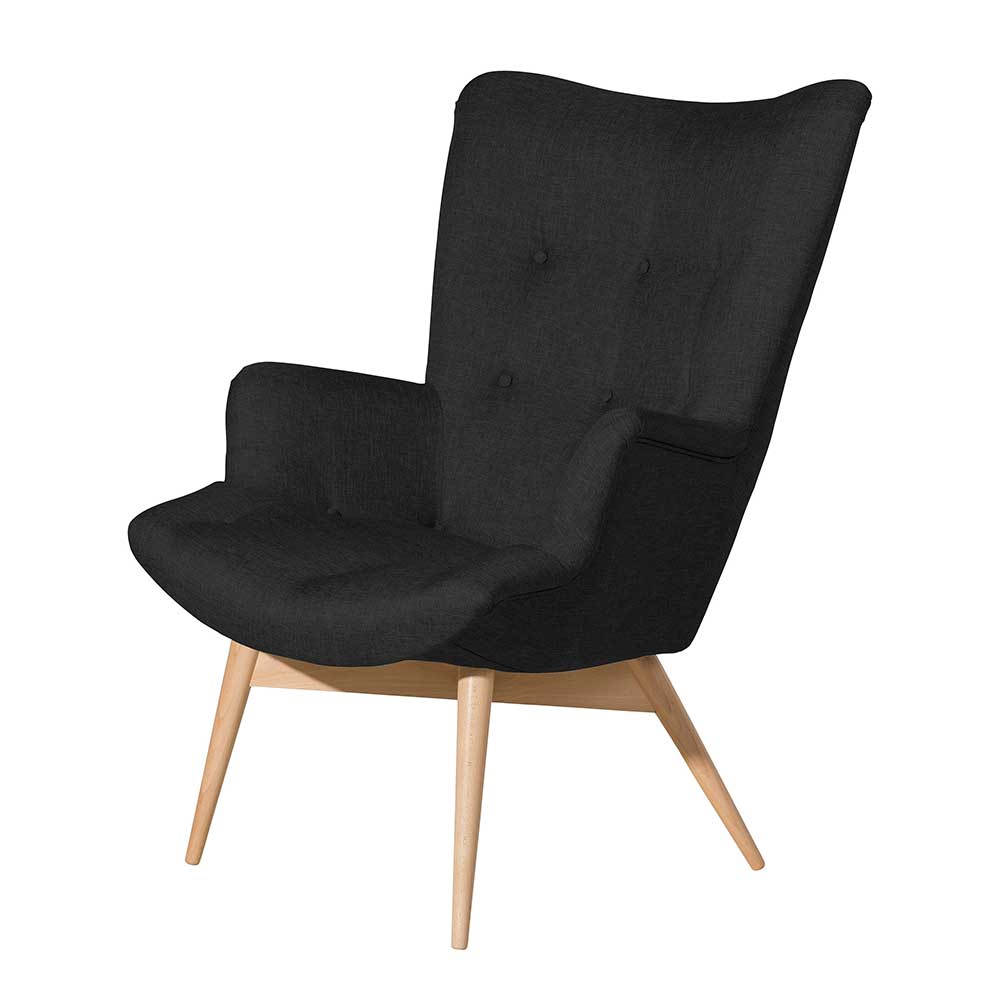 Schwarzer Hochlehner Sessel Ionella im Skandi Design aus Flachgewebe