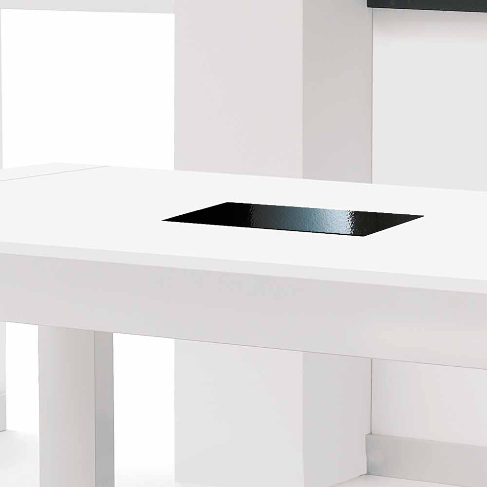 Design Esstisch Wihelpa in Weiß Hochglanz mit Schwarzglas Einsatz