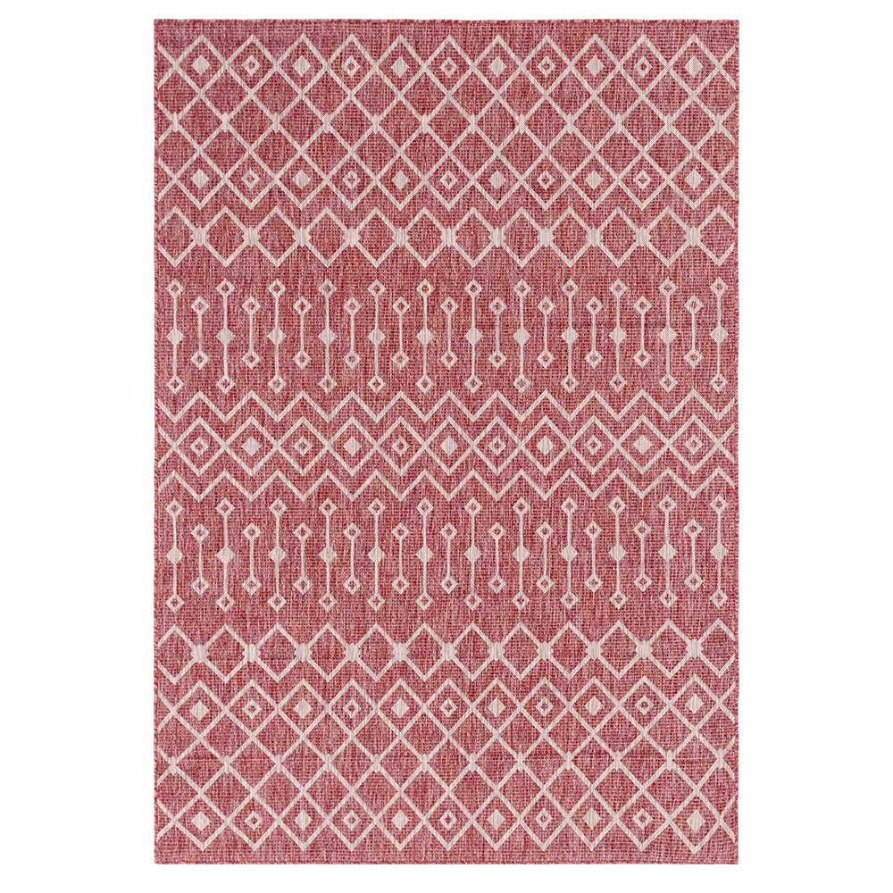 Kunststoff Teppich Giralna in Rostrot und Cremefarben mit geometrischem Muster