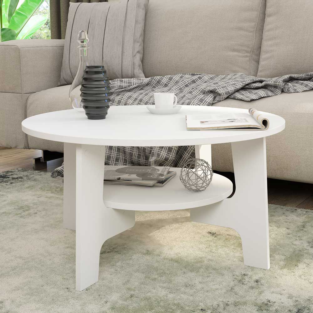 Weißer Couchtisch Paso in modernem Design mit runder Tischplatte