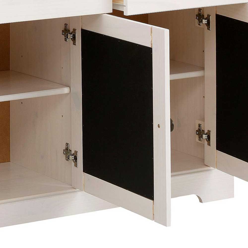 Sideboard Halnien in Weiß und Beige mit 3 Geflechttüren