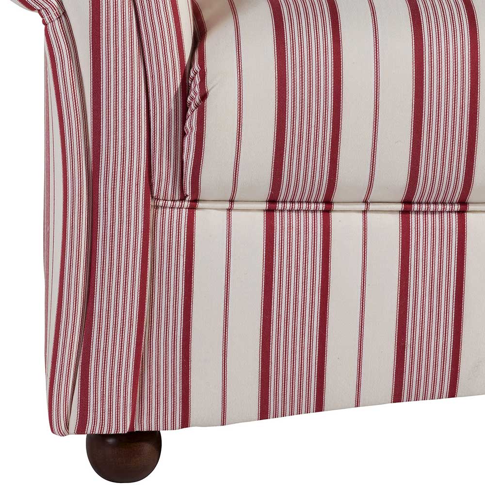 Landhausstil Zweisitzer Sofa gestreift Joanthan in Rot und Weiß 151 cm breit