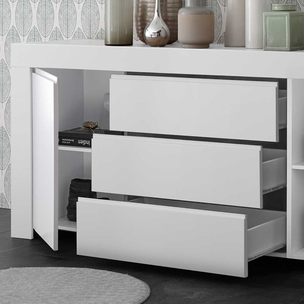 Sideboard Avenso in Weiß lackiert mit zwei Türen und drei Schubladen