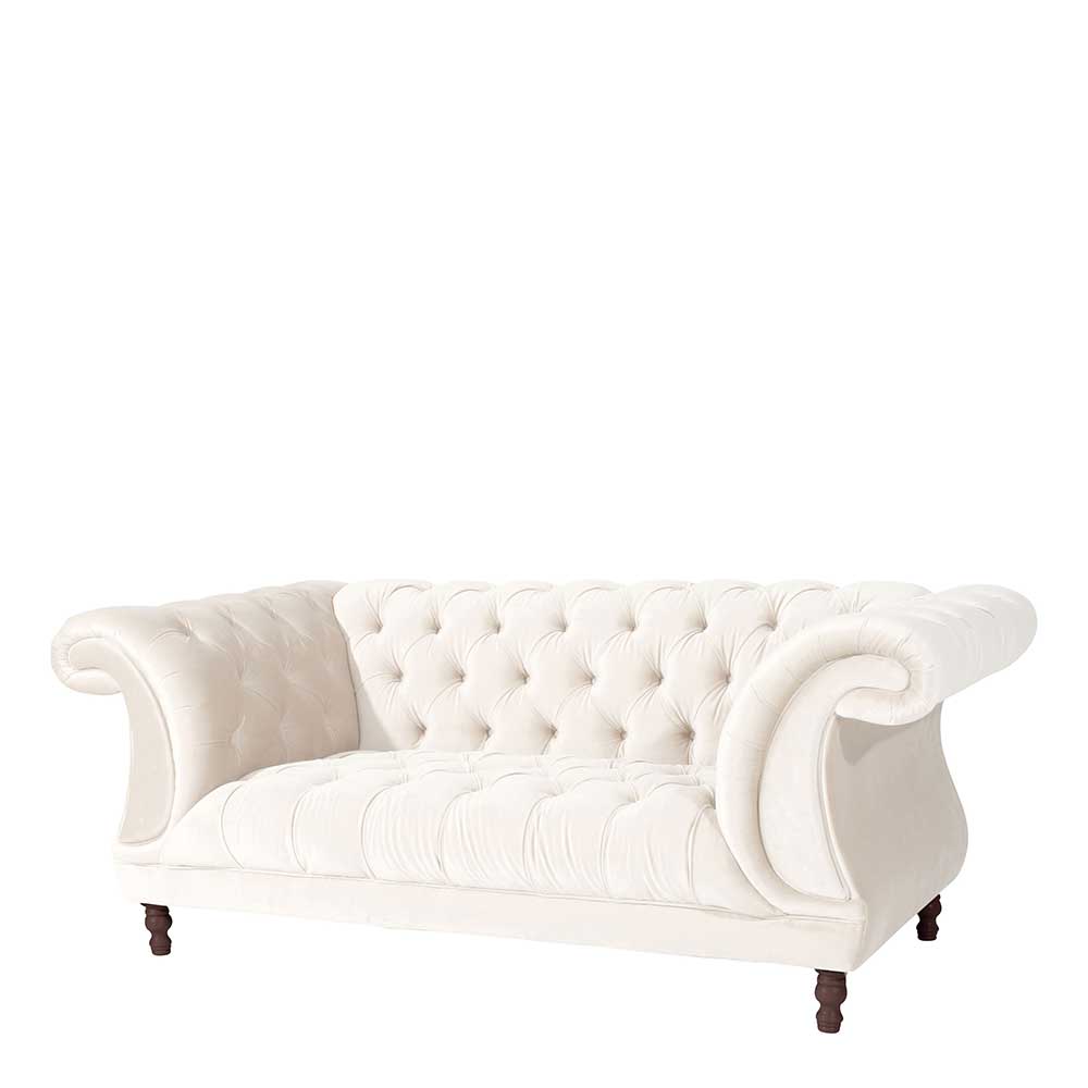 Cremefarbene Couch Barossio im Barockstil aus Samtvelours
