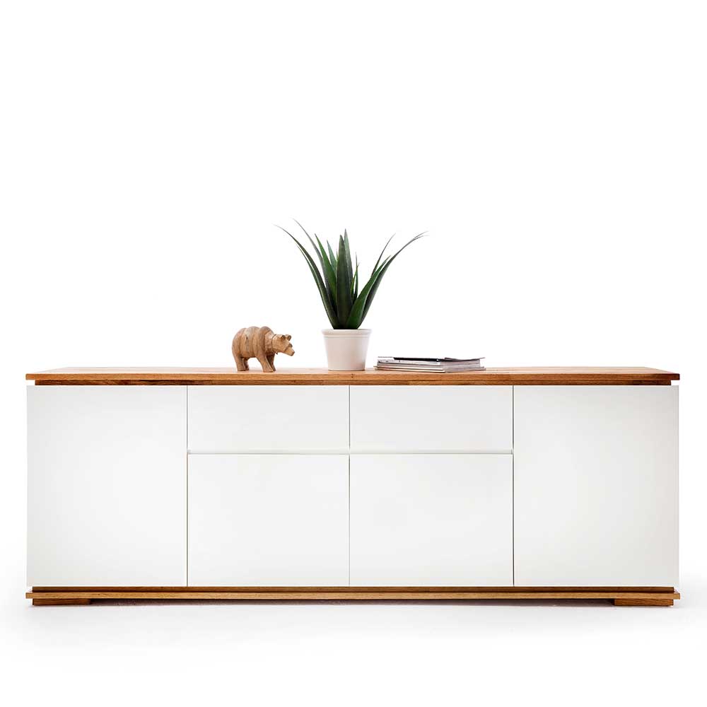 Sideboard Dentura in Weiß mit Asteiche Massivholz modern