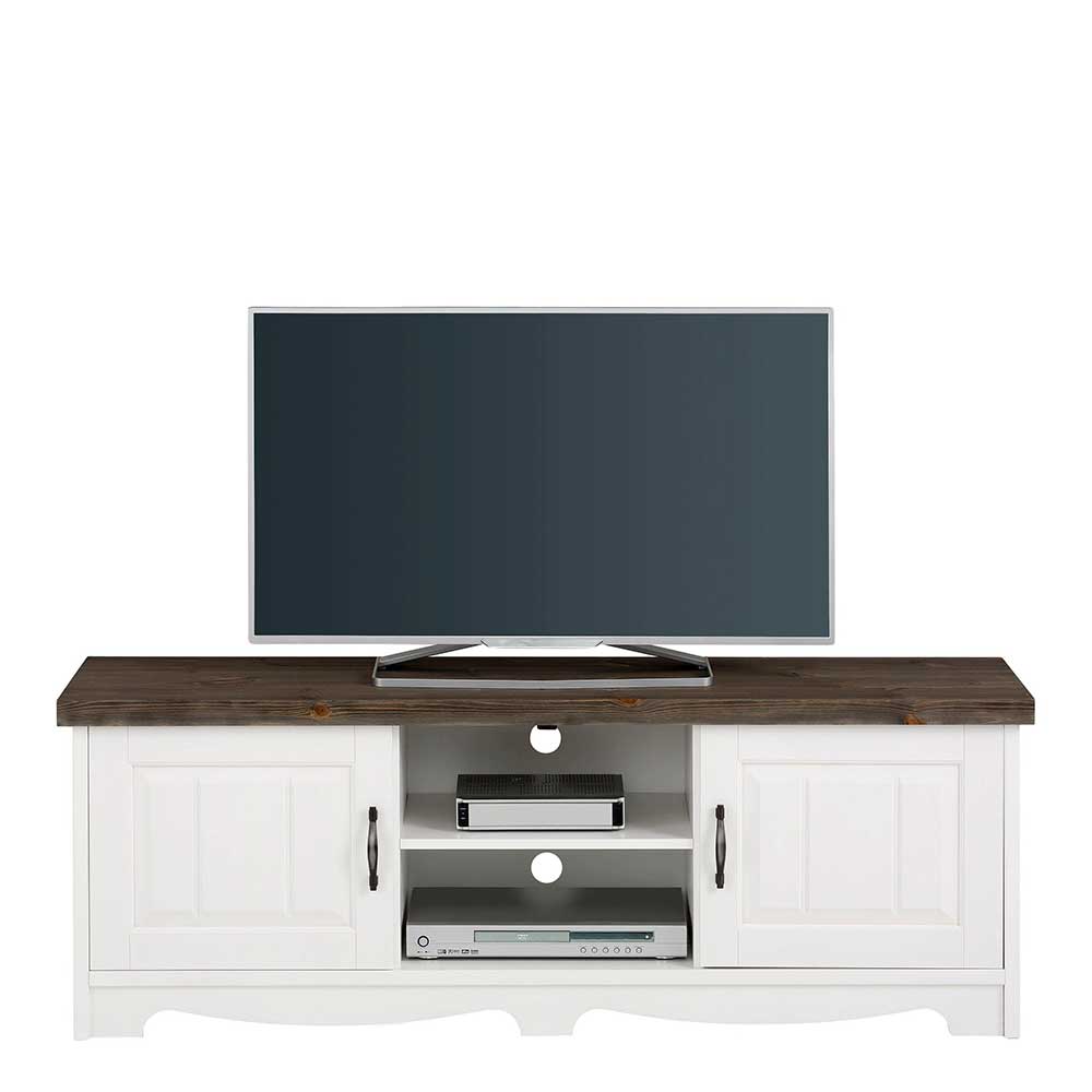 TV Möbel Froveva in Weiß und Grau aus Kiefer Massivholz