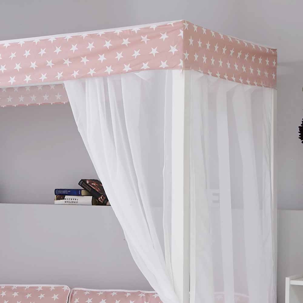 Schubladen Bett Romano in Weiß Rosa mit Himmel