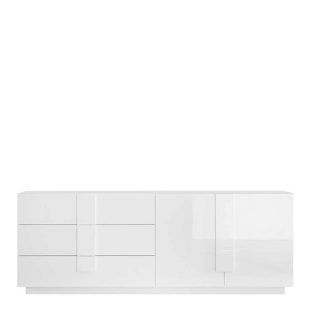 Hochglanz Sideboard Cambita in Weiß mit sechs Schubladen