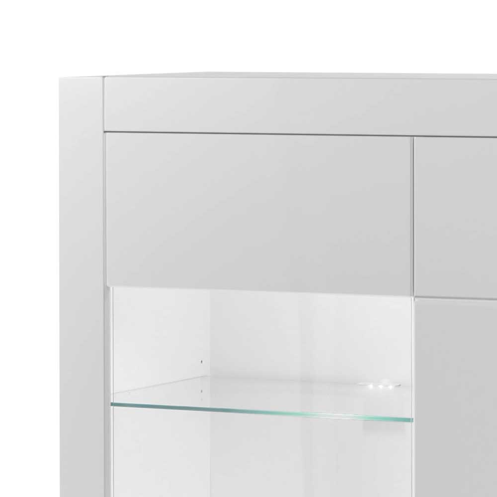 Design Highboard Triango in Hochglanz Weiß und Glas 150 cm breit