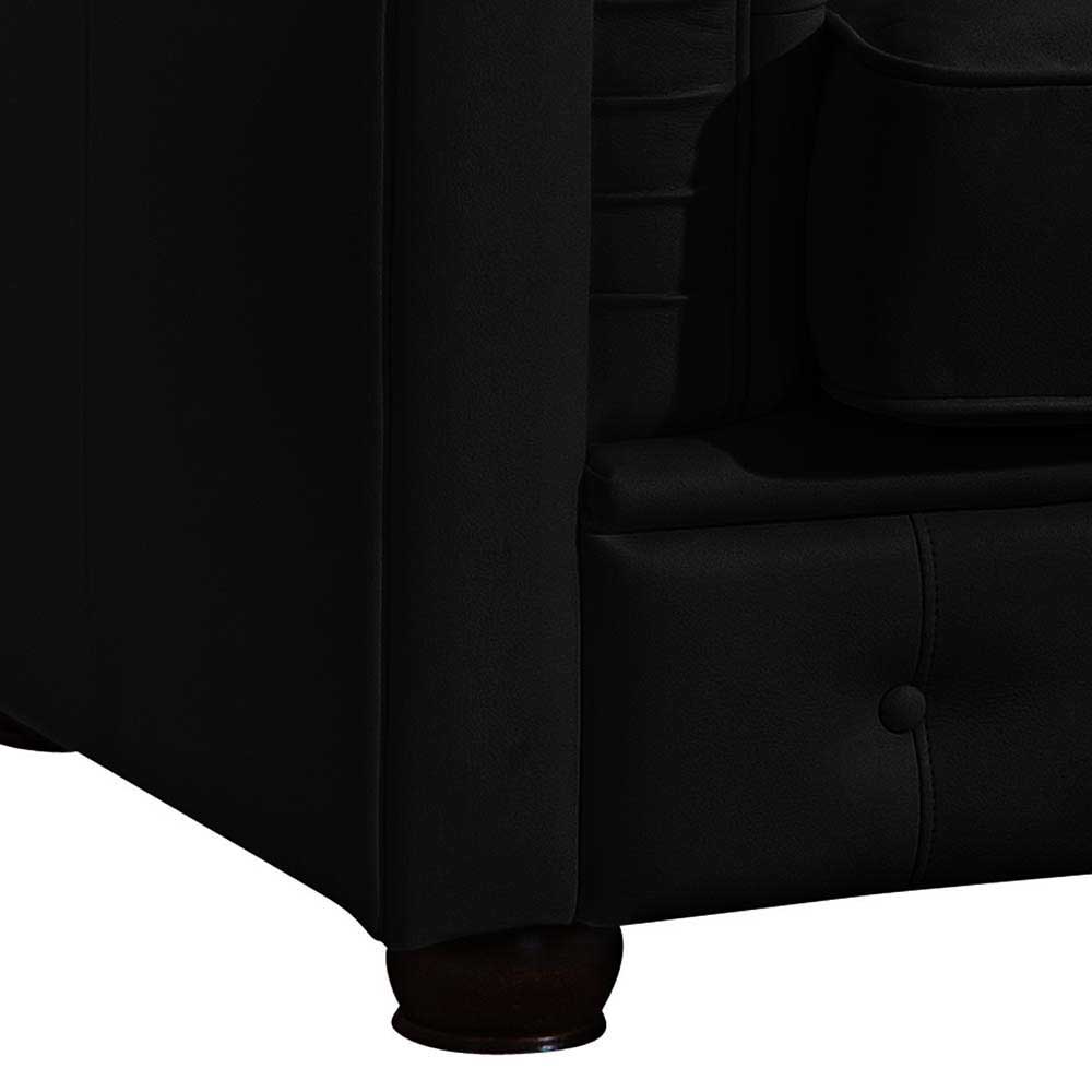 Schwarzer Wohnzimmer Sessel Vinzenzo im Chesterfield Look aus Echtleder