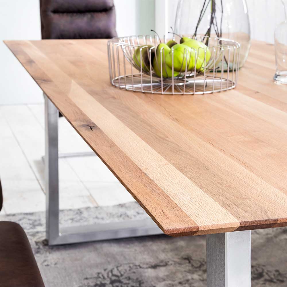 Esszimmer Tisch Kermita aus Eiche Massivholz und Edelstahl modern