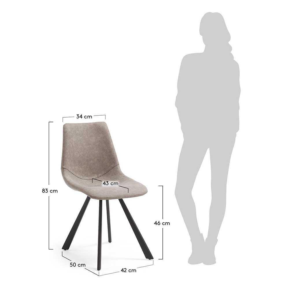 Esstisch Stühle Mailona in Taupe Kunstleder mit Metallgestell (2er Set)
