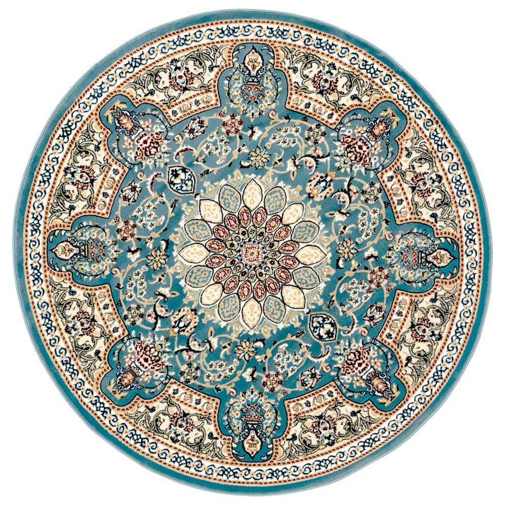 Runder Teppich Nycholo in Blau und Cremefarben 150 cm Durchmesser