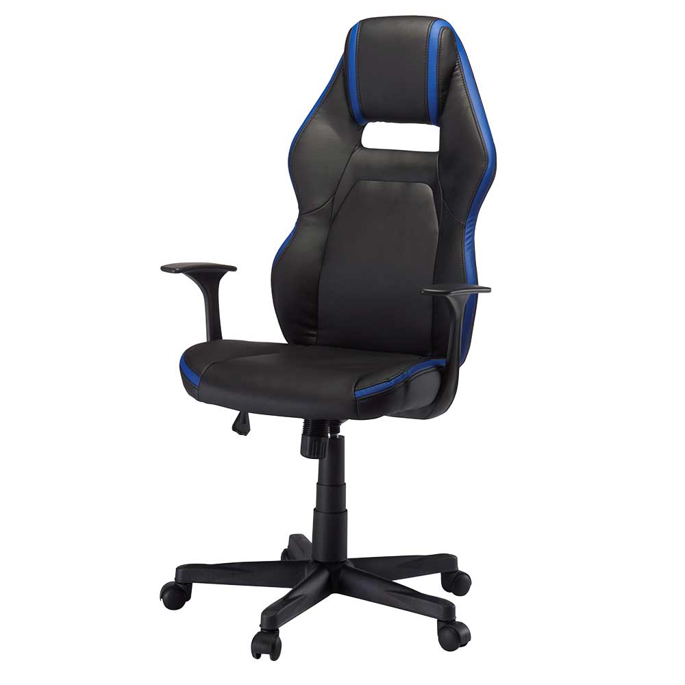 Stuhl hoher Schwarz Blau in Lania Verstellbarer & mit Lehne Gaming