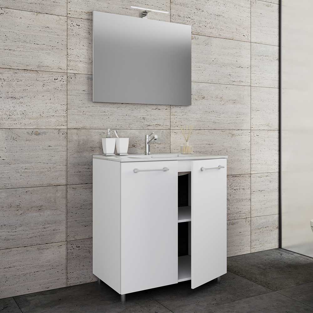 Badmöbelkomplettset weiss modern Selami mit Spiegel und Waschbecken (zweiteilig)