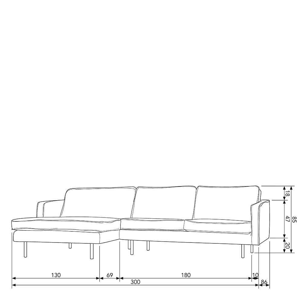 Modernes Sofa Eck Opinaro in hellem Khaki aus Samt und Metall