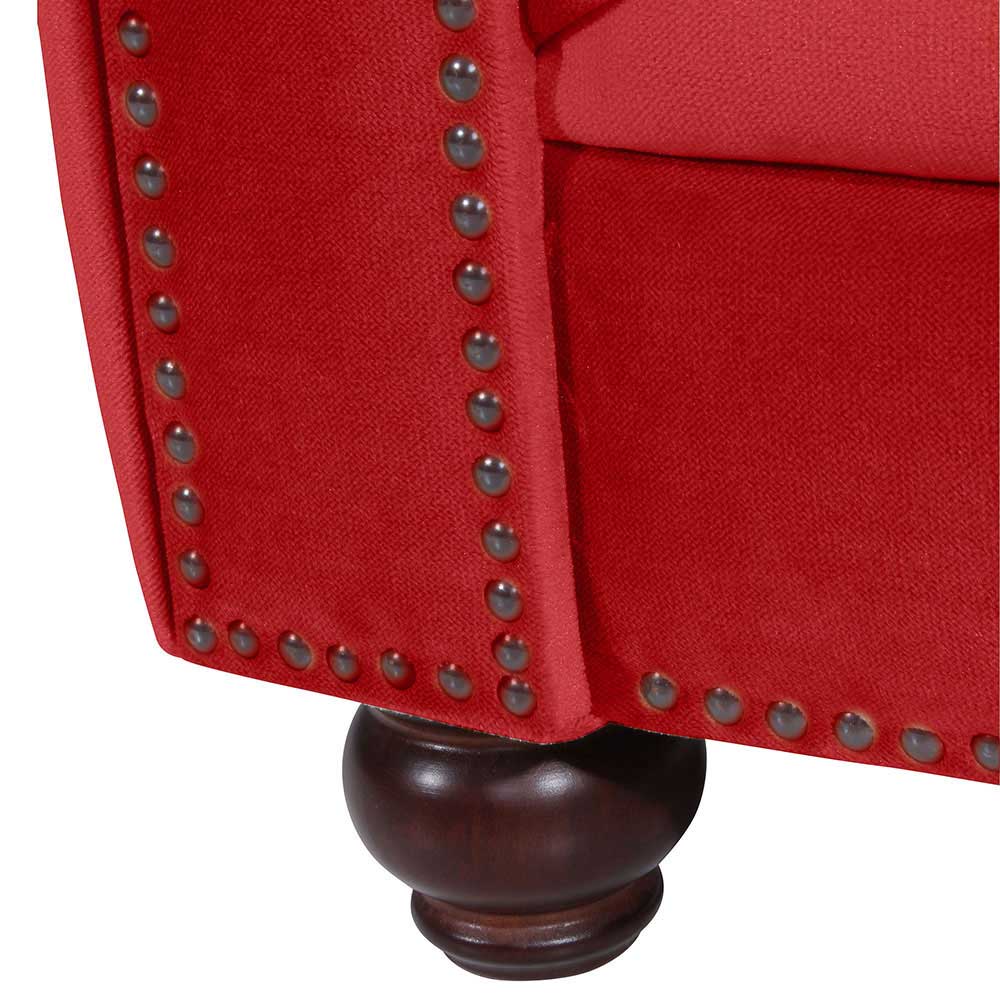 Rote Dreisitzer Couch Atlinius aus Samtvelours im Chesterfield Look