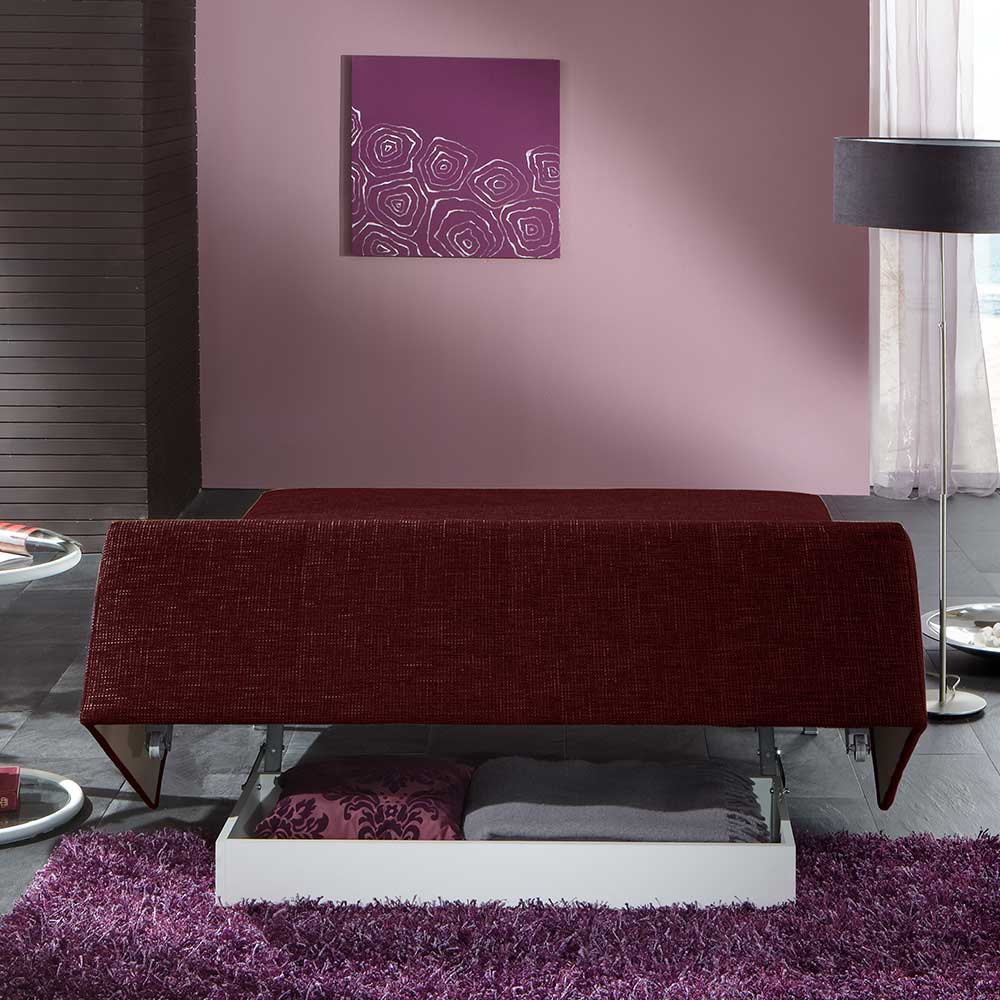 Modernes Sofabett Cunnar in Dunkelrot mit Faltmechanik