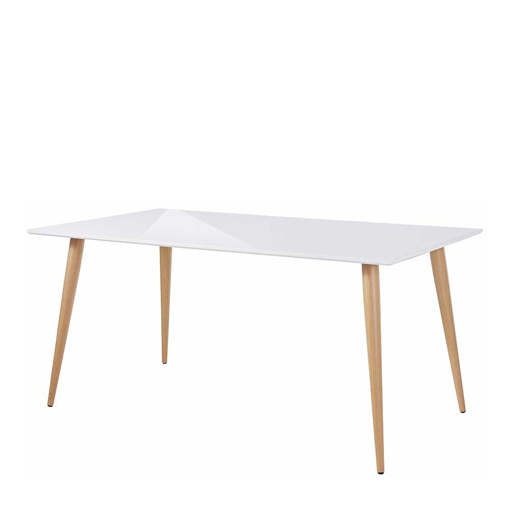 Skandi Design Esszimmer Tisch Rosco in Weiß Hochglanz und Eichefarben