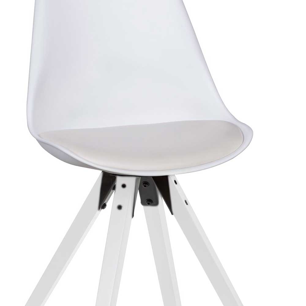 Esszimmerstühle Glamour in Weiß Kunststoff mit Massivholzgestell (2er Set)
