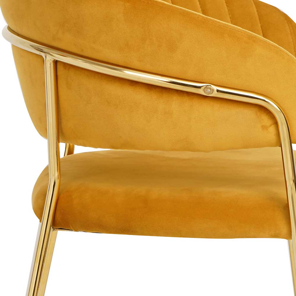 Samt Lounge Stuhl Creta in Gelb und Goldfarben mit Armlehnen