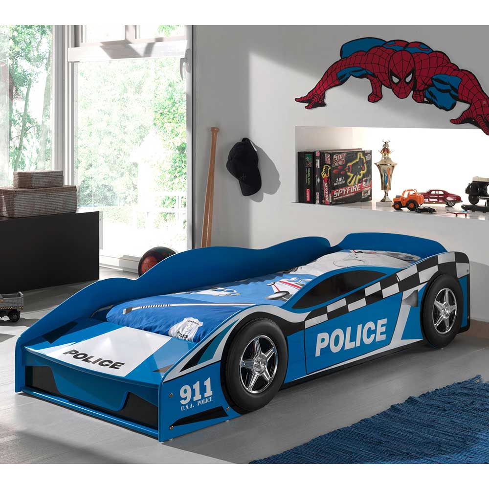 Polizeiautobett Elfrissa in Blau mit Lattenrost