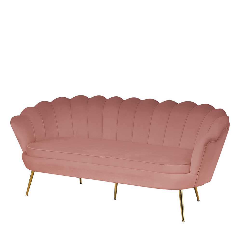 Dreisitzer Couch Shakti in Rosa und Goldfarben in Muschelform