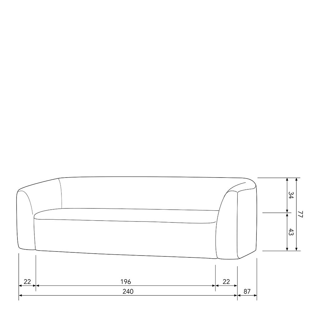 Dreier Sofa Asmet in Schwarzgrau aus Chenillegewebe