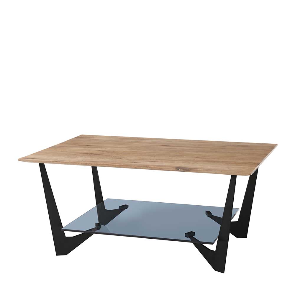 Moderner Sofa Tisch Sina aus Eiche Massivholz und Sicherheitsglas