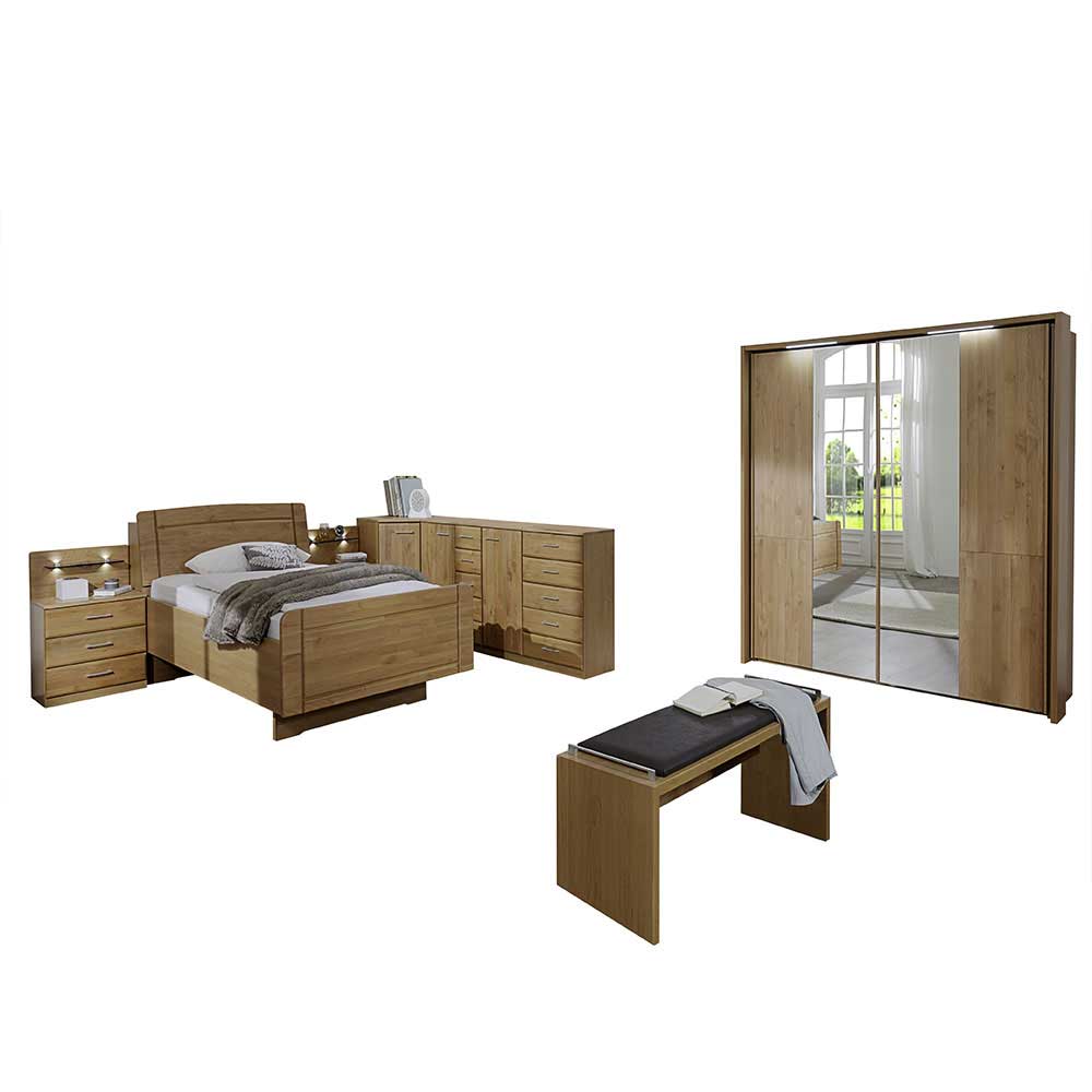 Schlafzimmermöbel Set Portland aus Erle komplett (achtteilig)