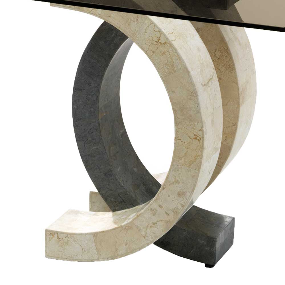 Designer Tisch Comi mit Glasplatte Gestell aus Stein