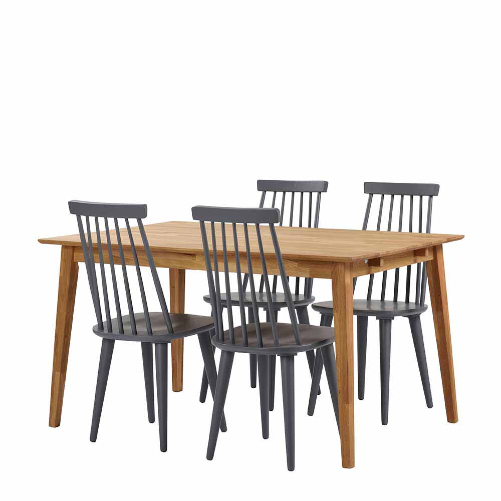 Esstisch mit Stühlen Mateon in Grau Eiche massiv (fünfteilig)