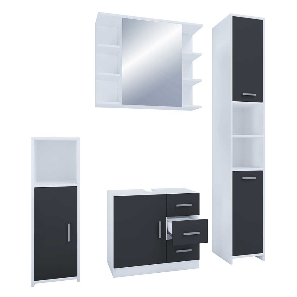 Badmöbel Set schwarz weiß Panales in modernem Design 180 cm hoch (vierteilig)