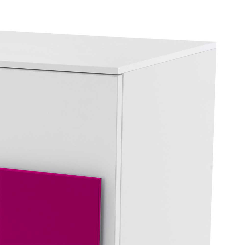 Jugendzimmer Kommode Tidesco in Weiß Pink mit Schubladen