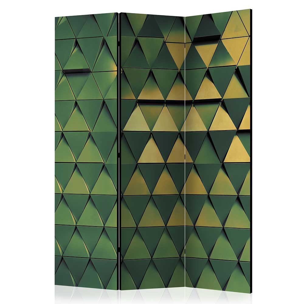 Moderner Paravent Bultino in Grün und Goldfarben mit geometrischem Muster