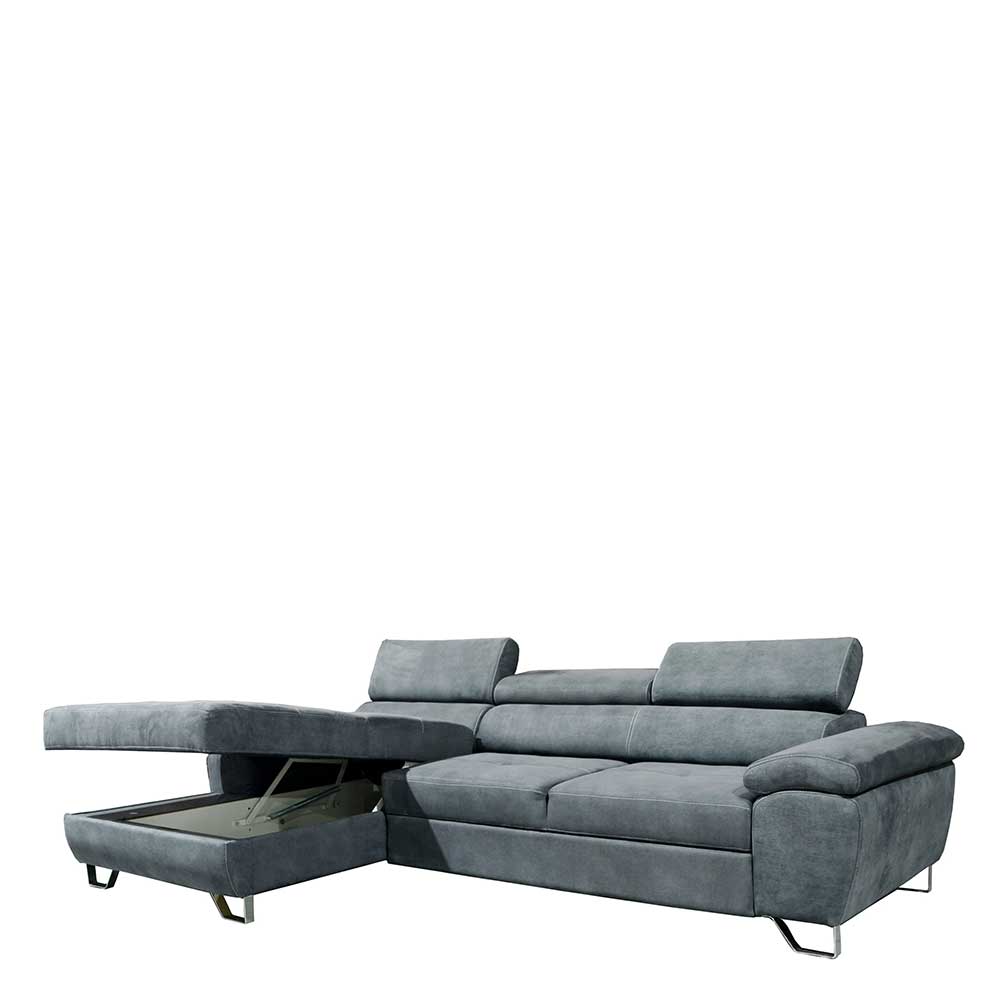Graue Sofa Eckgarnitur Relivio mit verstellbarer Rückenhöhe und Schlaffunktion