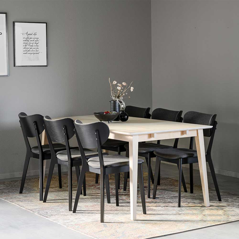 Premium Tischgruppe Vurian mit verlängerbarem Tisch in Eiche White Wash (siebenteilig)