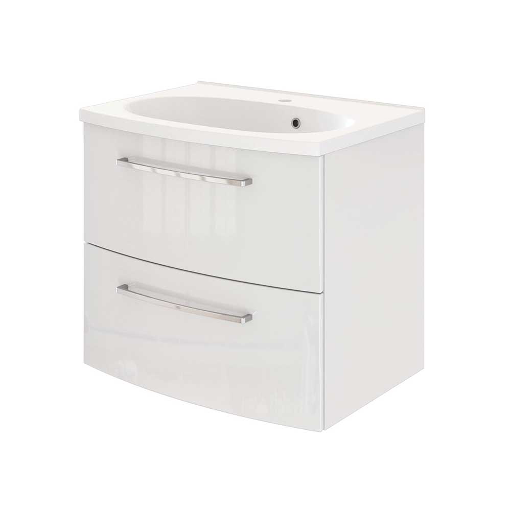 Hochglanz Waschschrank Lavisma in Weiß mit Einlass-Waschbecken