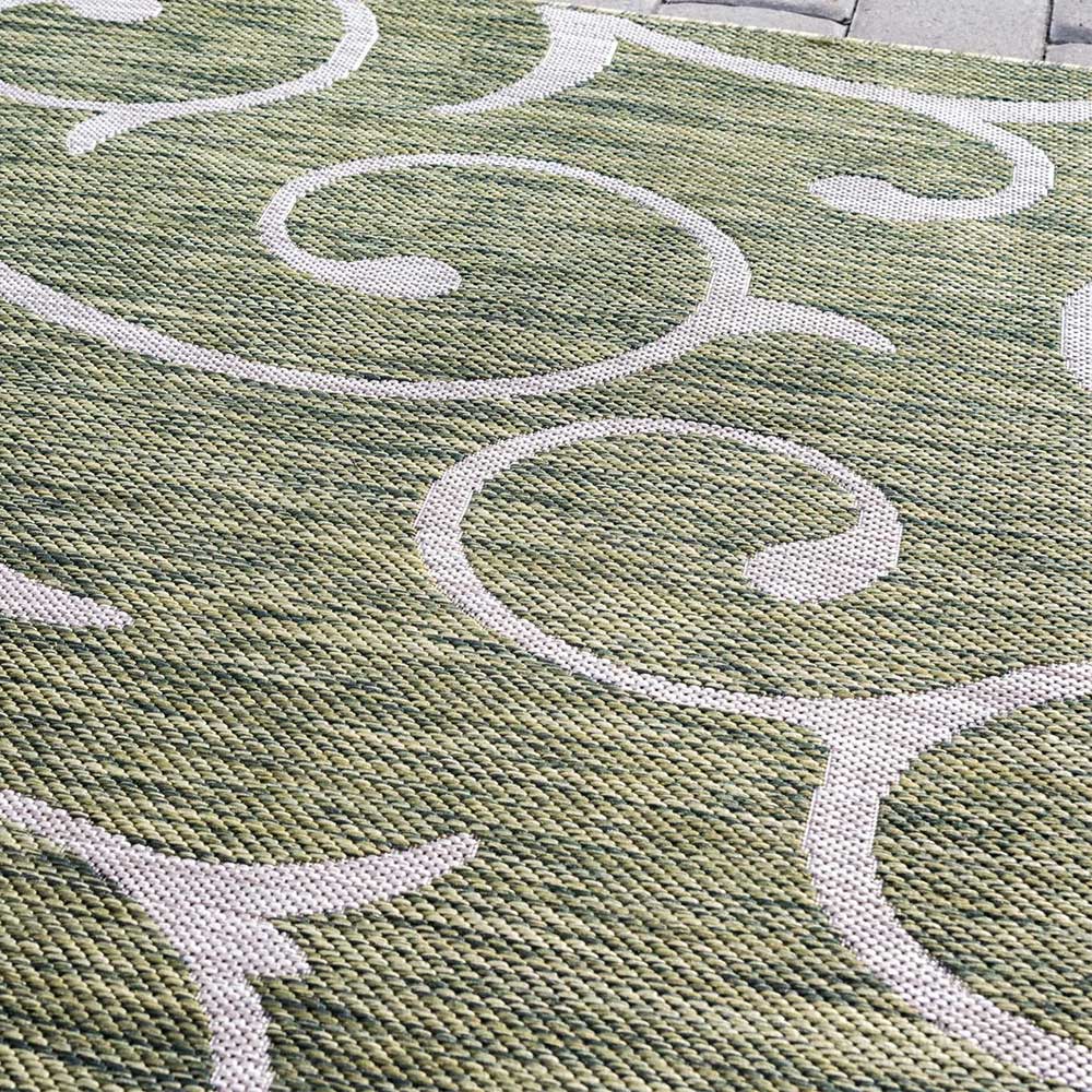 Outdoor Teppich Oliv Lixiam mit Ornament Muster in Cremefarben