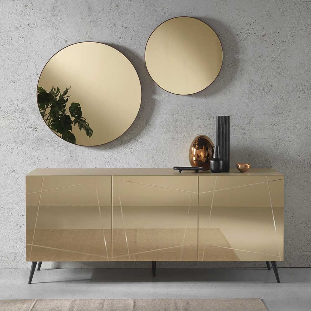 Modernes Design Sideboard Cemutra in Taupe und Bronzefarben mit Drehtüren