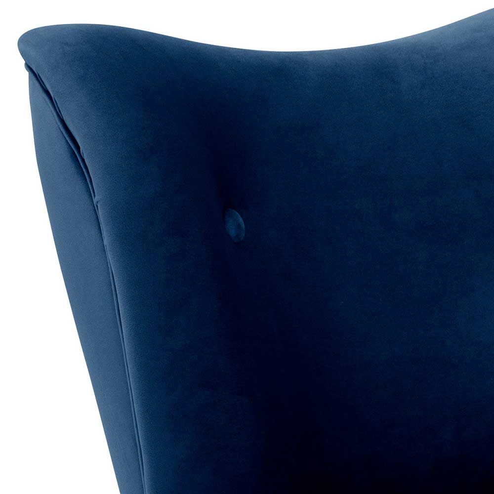 Wohnzimmer Sessel dunkelblau Bechir im Retrostil aus Samtvelours